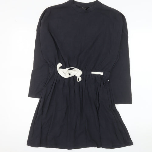 Topshop Women's Black Crew Neck Long Sleeve T-Shirt Dress Size 8