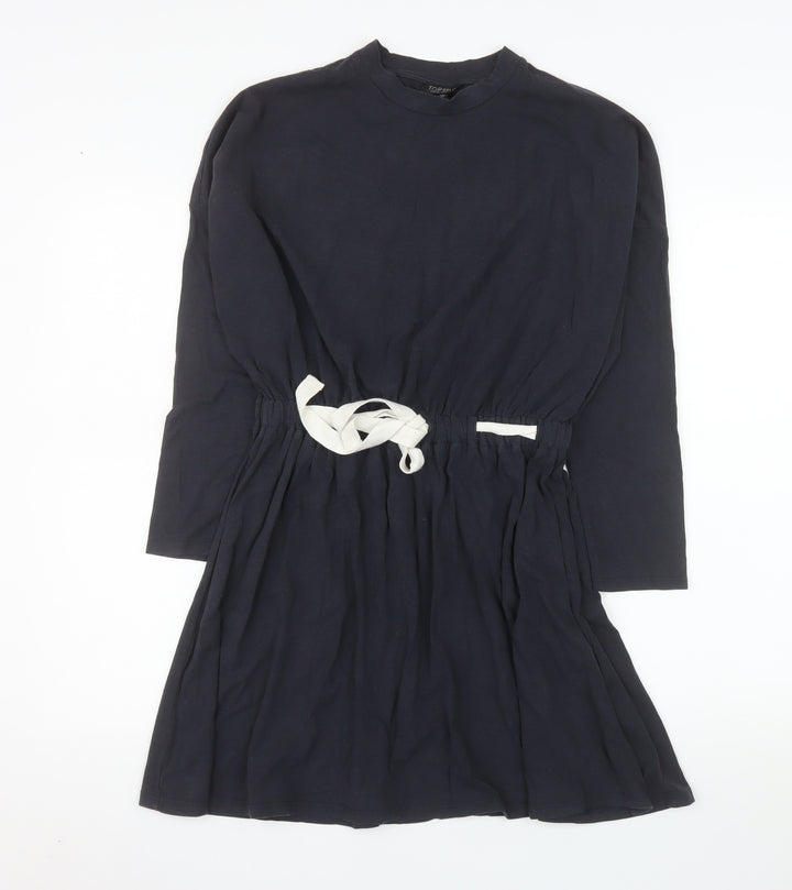Topshop Women's Black Crew Neck Long Sleeve T-Shirt Dress Size 8