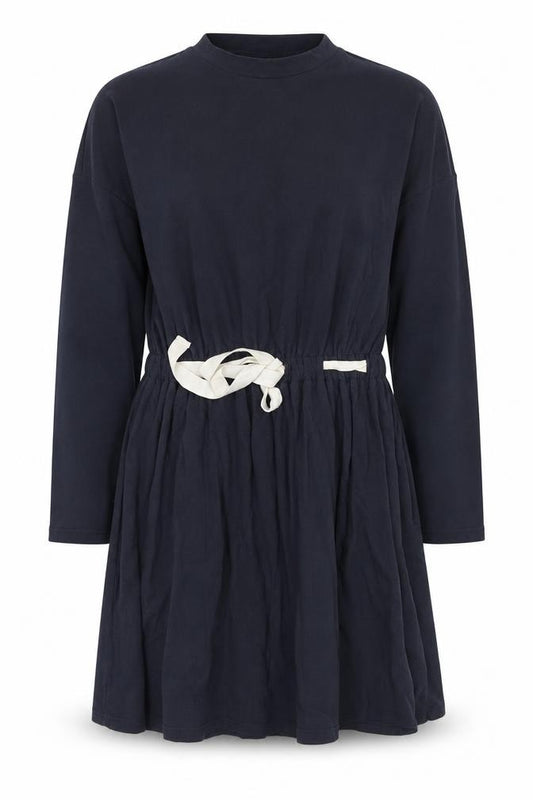 Front view of Topshop Women's Black Crew Neck Long Sleeve T-Shirt Dress, size 8