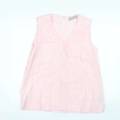 Paul Costelloe Living Women Pink Linen Sleeveless Blouse XL
