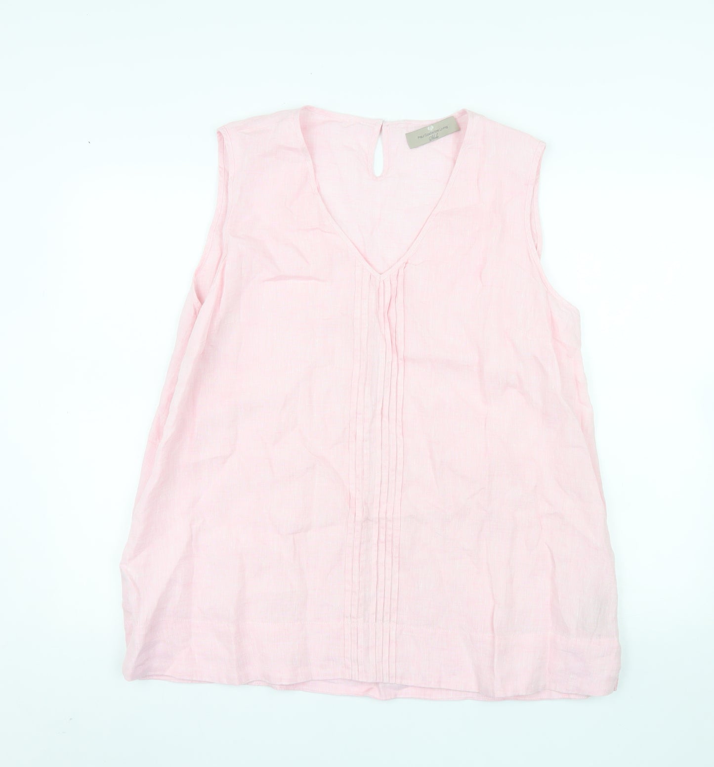 Paul Costelloe Living Women Pink Linen Sleeveless Blouse XL
