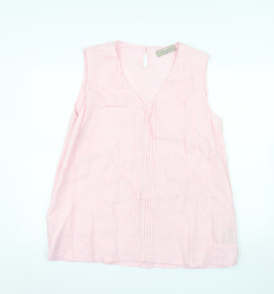 Paul Costelloe Living Women Pink Linen Sleeveless Blouse XL