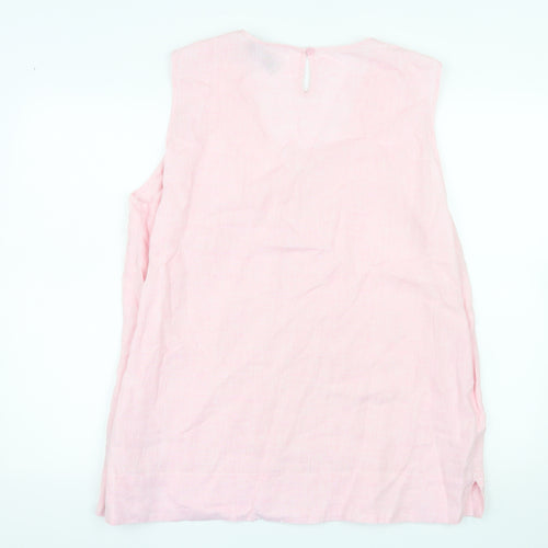 Paul Costelloe Living Women Pink Linen Sleeveless Blouse XL