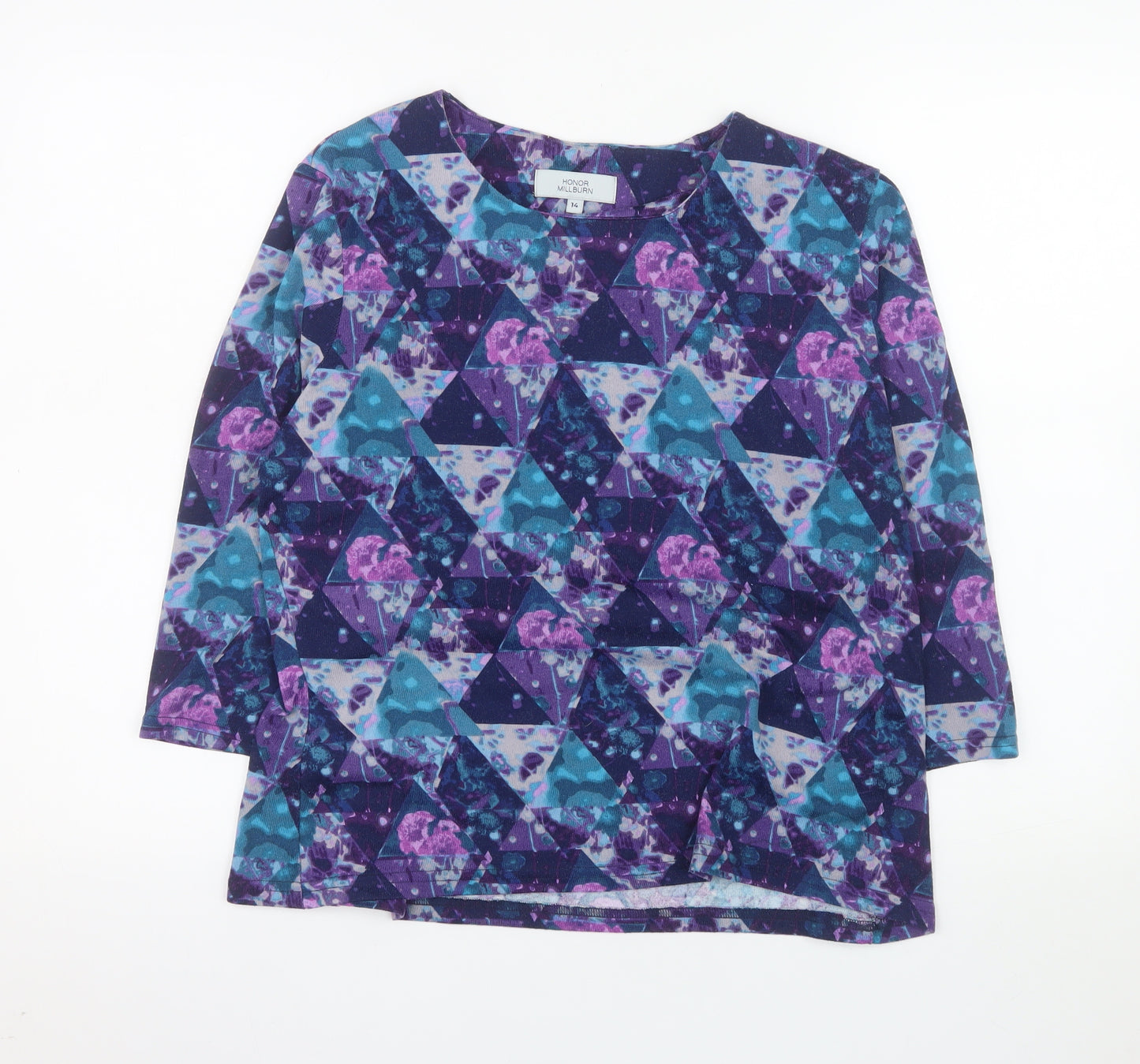 Honor Millburn Women's Multicoloured Geometric 3/4 Sleeve Jersey Top Size 14