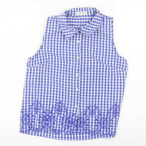 Exquiss's Women's Blue Check Sleeveless Cotton Blouse Size S