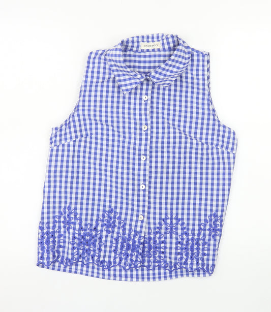 Exquiss's Women's Blue Check Sleeveless Cotton Blouse Size S