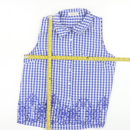Exquiss's Women's Blue Check Sleeveless Cotton Blouse Size S