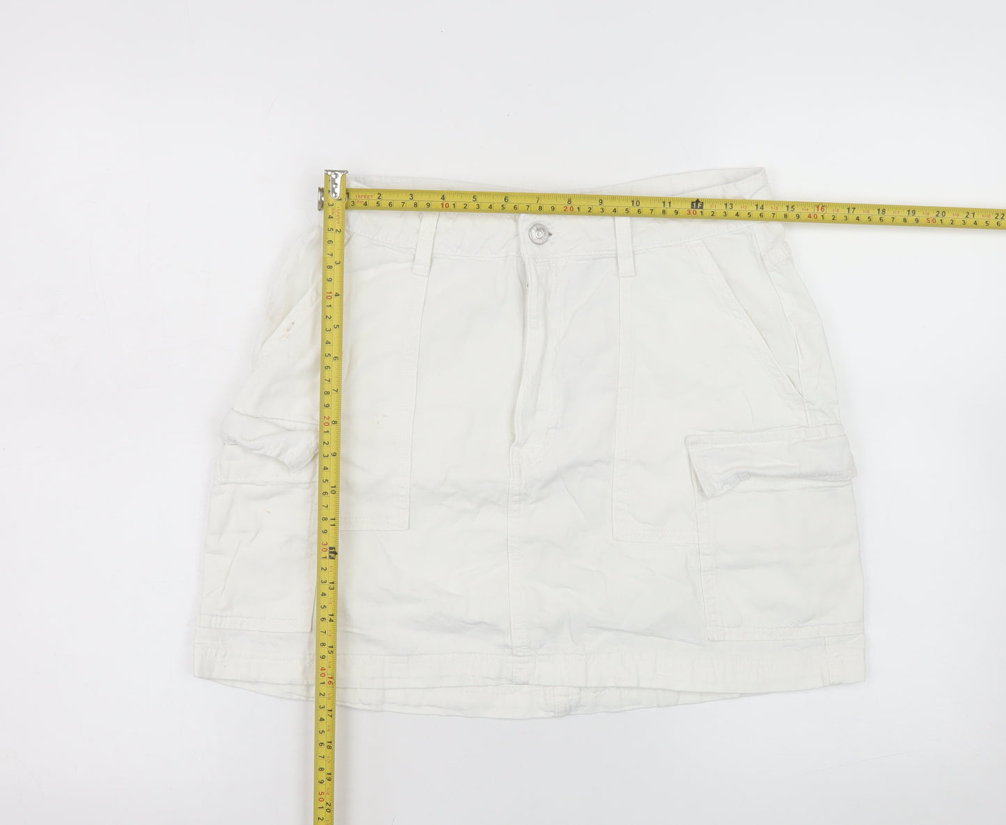 Primark Women White Cargo Short Denim Skirt Size 12
