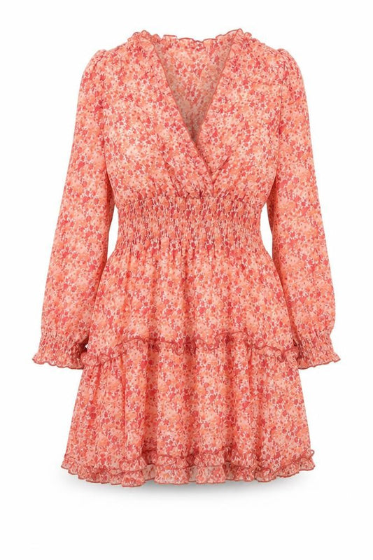 Front view of Savida Women's Red Floral A-Line Short Dress, size 12