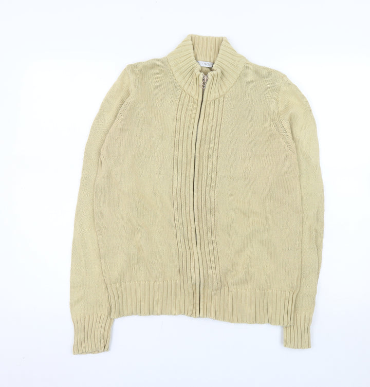 EWM Women's Beige Cotton Zip Front Knit Jacket Size 14