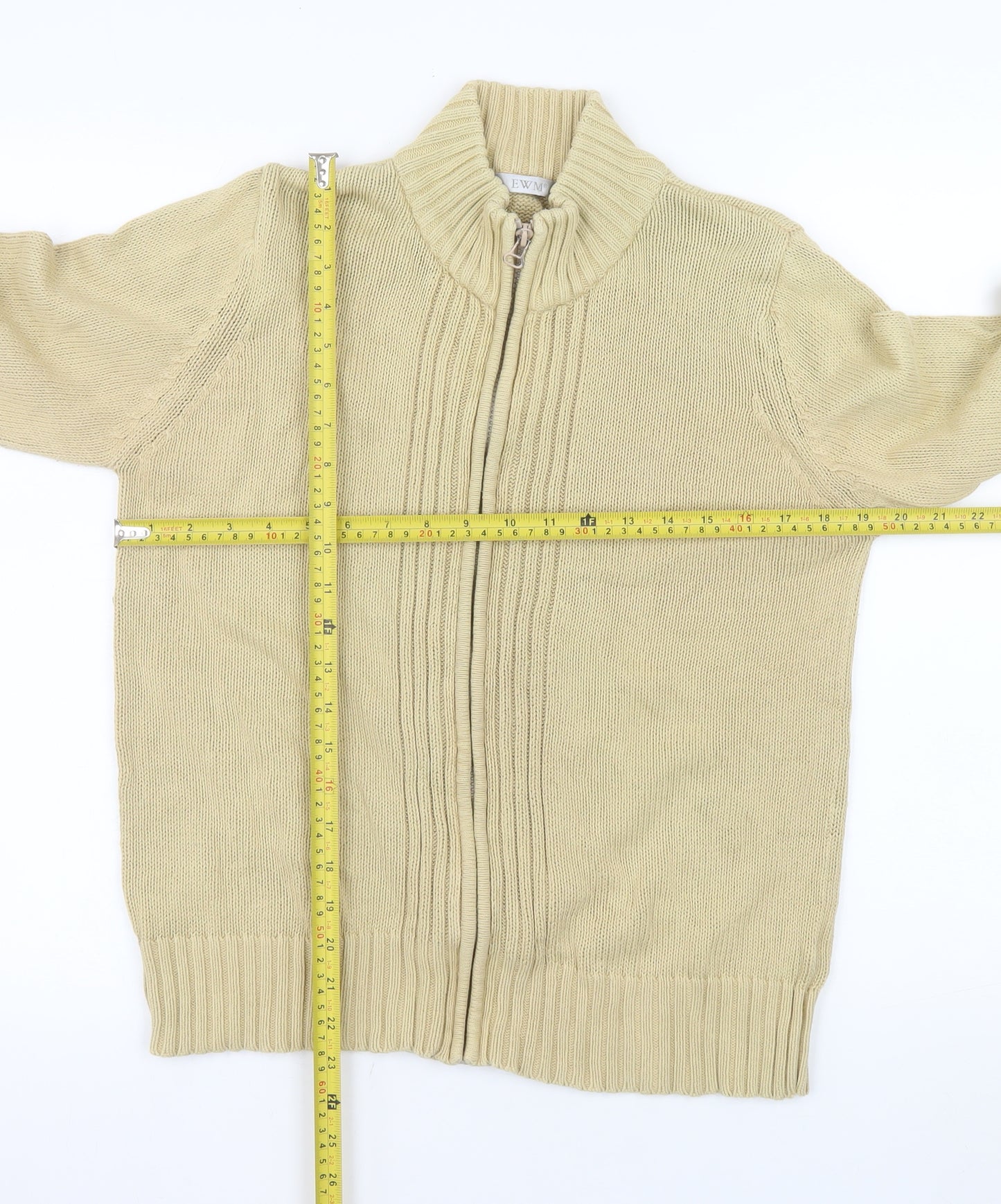 EWM Women's Beige Cotton Zip Front Knit Jacket Size 14