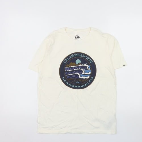 Quiksilver Unisex Ivory Cotton Graphic Surf T-Shirt Size 14