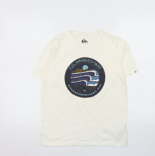 Quiksilver Unisex Ivory Cotton Graphic Surf T-Shirt Size 14