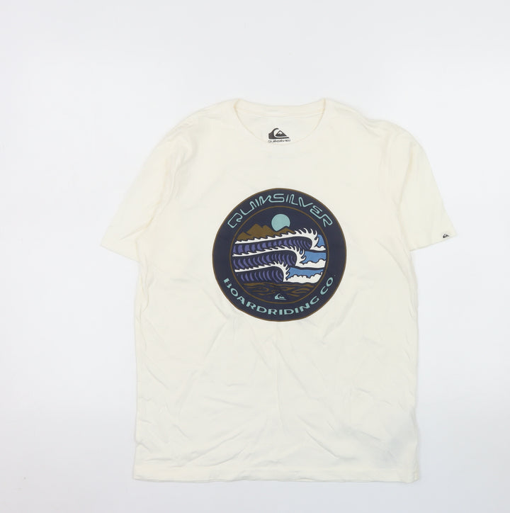 Quiksilver Unisex Ivory Cotton Graphic Surf T-Shirt Size 14