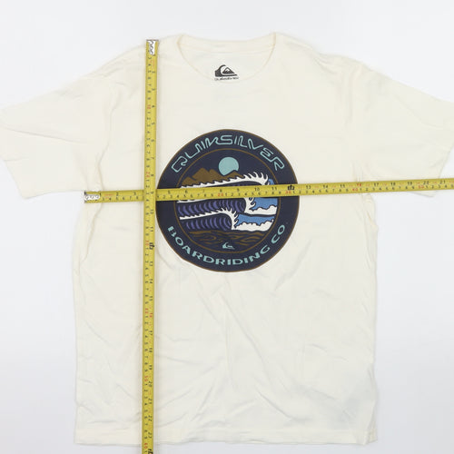 Quiksilver Unisex Ivory Cotton Graphic Surf T-Shirt Size 14