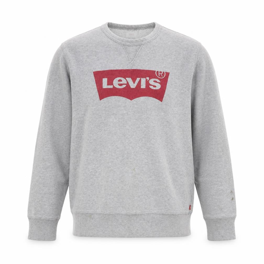Front view of Levi's men’s grey logo crew neck pullover sweatshirt m