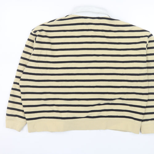 Tommy Hilfiger Women Beige Stripe Henley Sweatshirt Size M Cotton