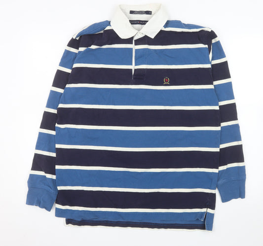 Tommy Hilfiger Men's Blue & Navy Striped Long Sleeve Polo M