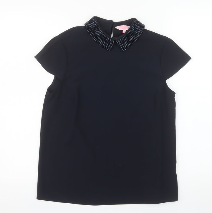 Ted Baker Women’s Black Beaded Collared Short Sleeve Blouse Size S