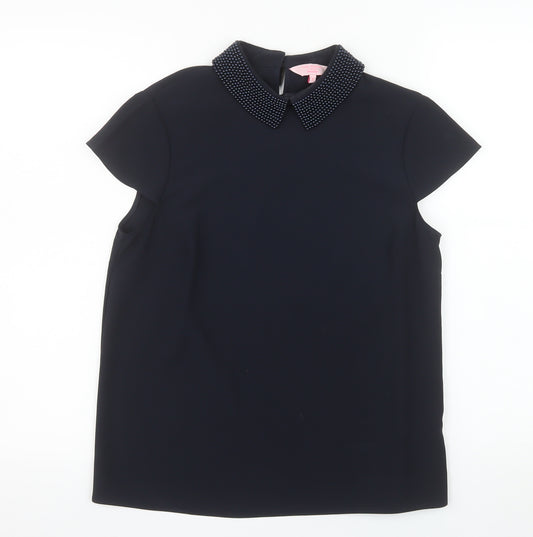 Ted Baker Women’s Black Beaded Collared Short Sleeve Blouse Size S
