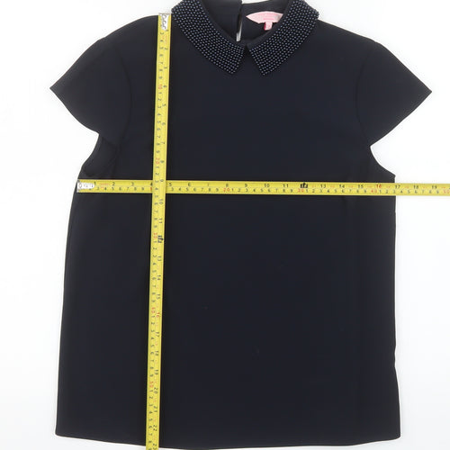 Ted Baker Women’s Black Beaded Collared Short Sleeve Blouse Size S