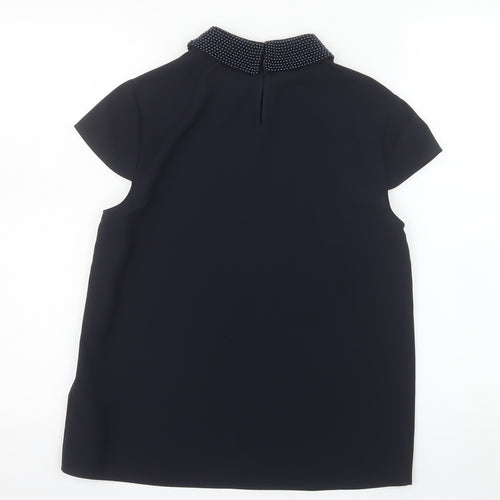 Ted Baker Women’s Black Beaded Collared Short Sleeve Blouse Size S
