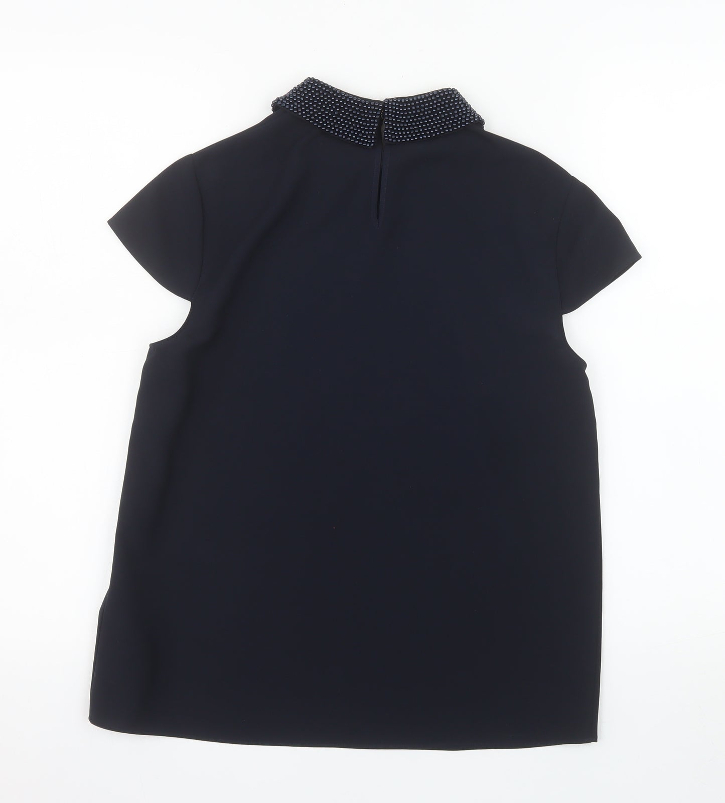 Ted Baker Women’s Black Beaded Collared Short Sleeve Blouse Size S