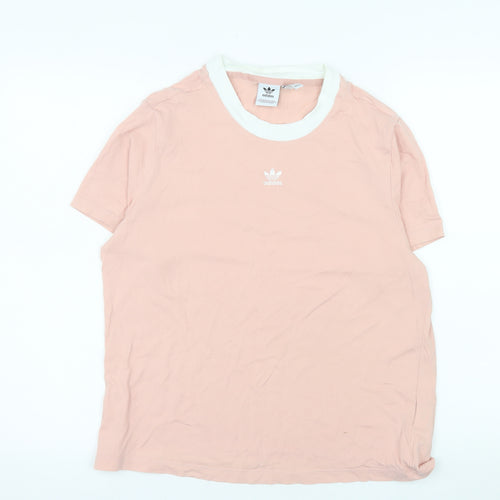 adidas Women Pink Ringer T-Shirt Size 8 100% Cotton Casual