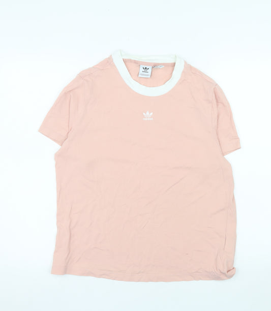 adidas Women Pink Ringer T-Shirt Size 8 100% Cotton Casual