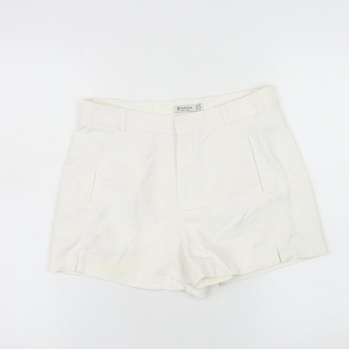 Stradivarius Women’s White Chino Shorts UK 8 Cotton Blend