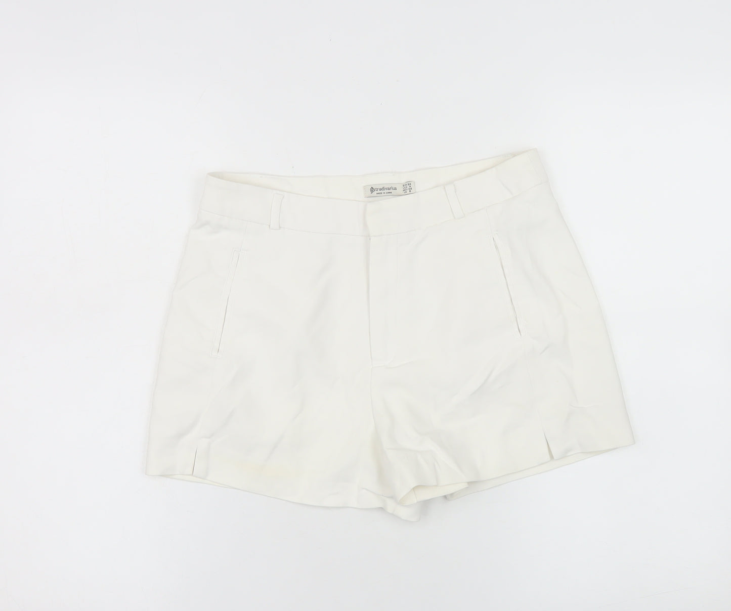 Stradivarius Women’s White Chino Shorts UK 8 Cotton Blend