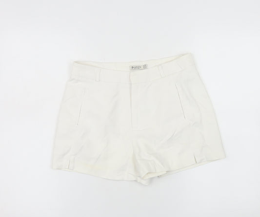 Stradivarius Women’s White Chino Shorts UK 8 Cotton Blend