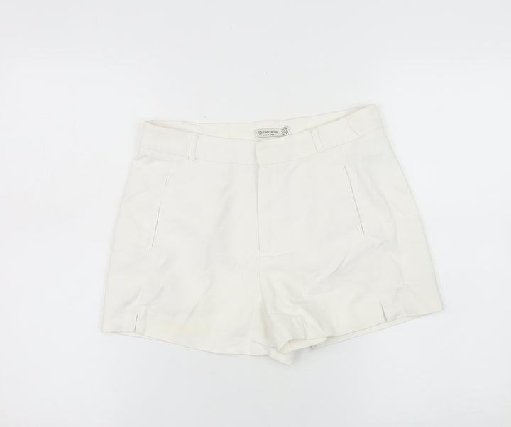 Stradivarius Women’s White Chino Shorts UK 8 Cotton Blend
