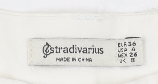 Stradivarius Women’s White Chino Shorts UK 8 Cotton Blend