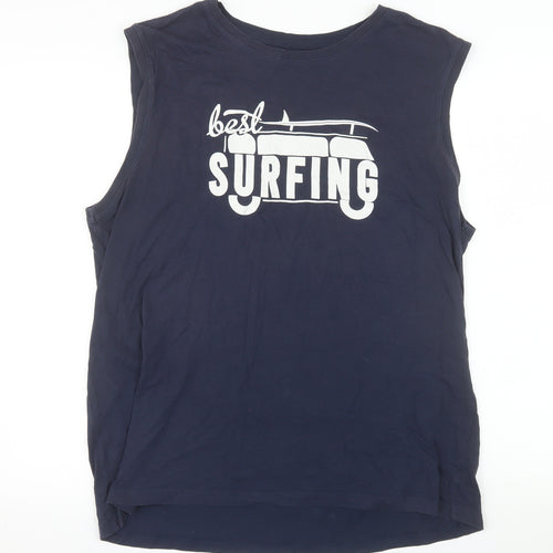 Inextenso Men's Blue Sleeveless Surfing Graphic Cotton Top XL