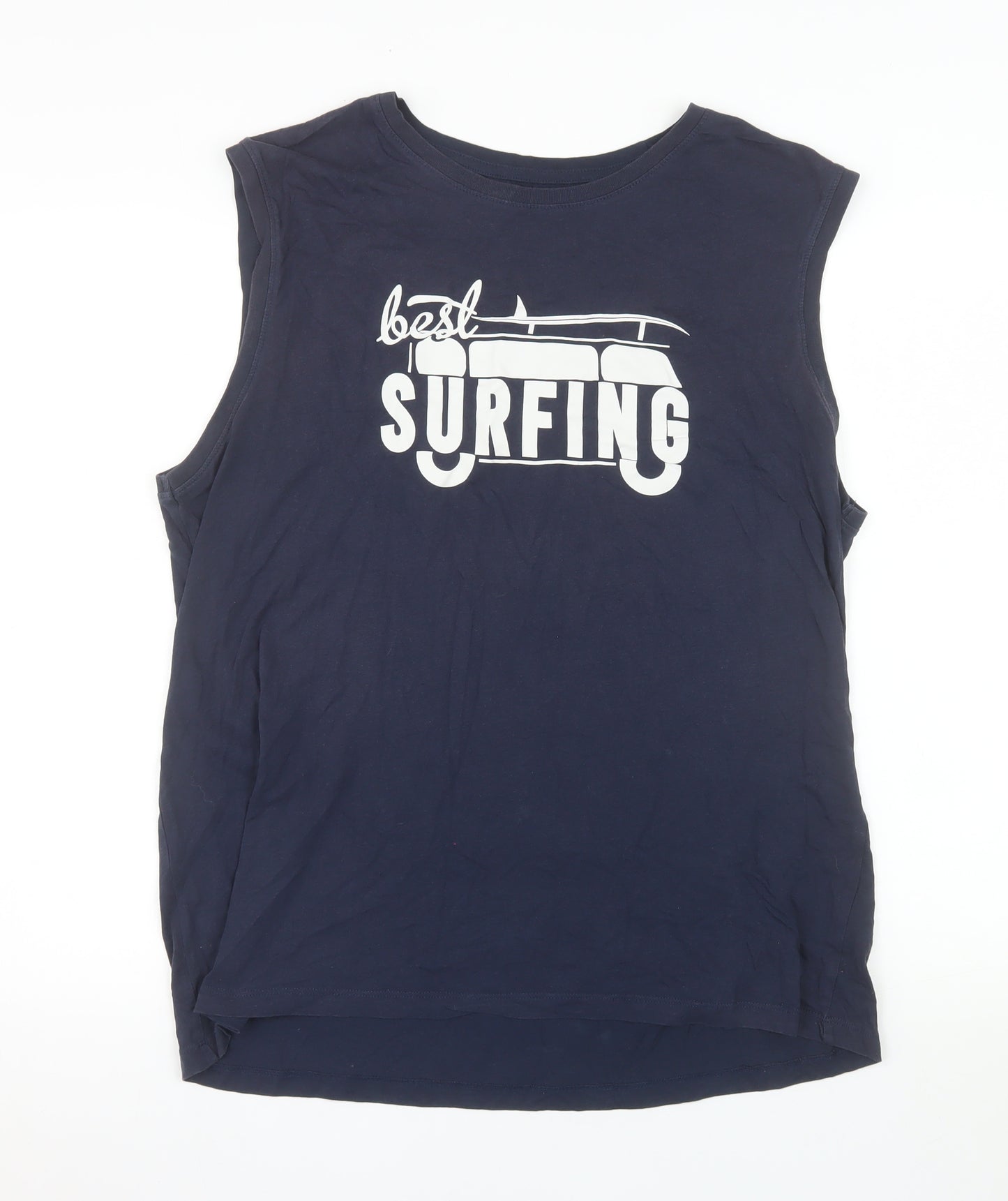 Inextenso Men's Blue Sleeveless Surfing Graphic Cotton Top XL