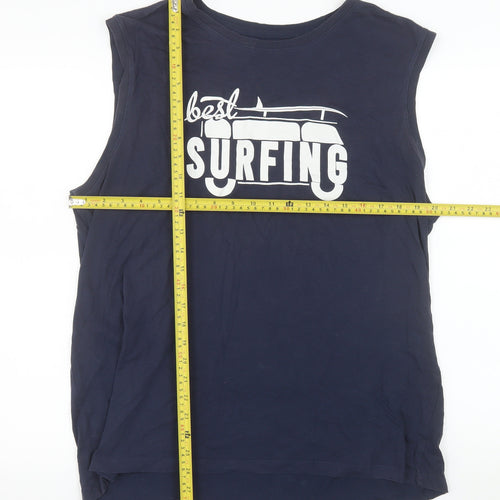 Inextenso Men's Blue Sleeveless Surfing Graphic Cotton Top XL