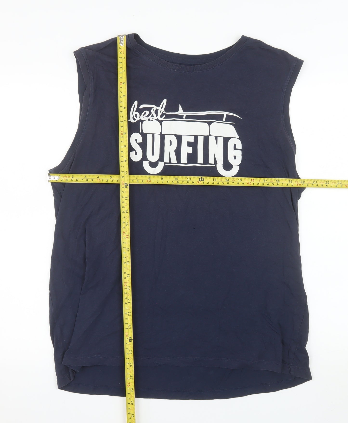 Inextenso Men's Blue Sleeveless Surfing Graphic Cotton Top XL