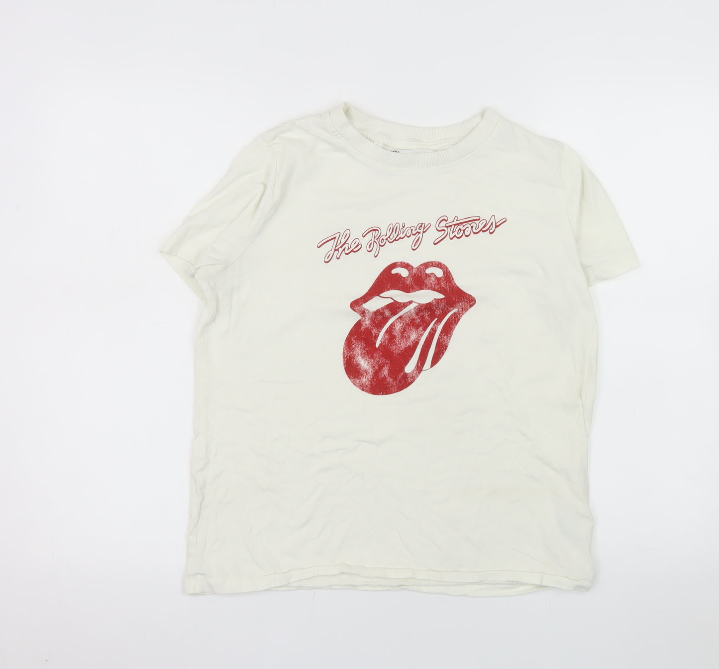 Primark Women’s White Rolling Stones T-Shirt M Music Graphic Top