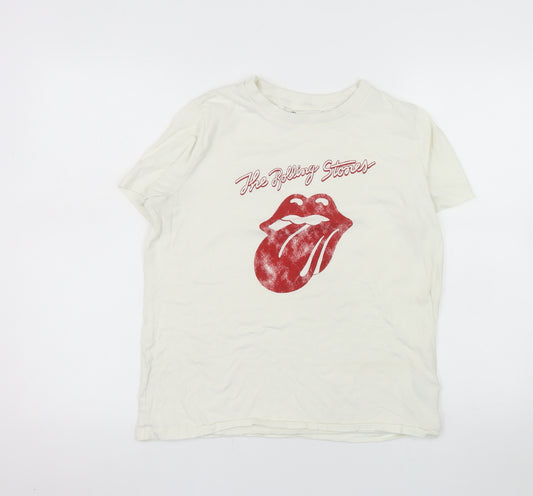 Primark Women’s White Rolling Stones T-Shirt M Music Graphic Top
