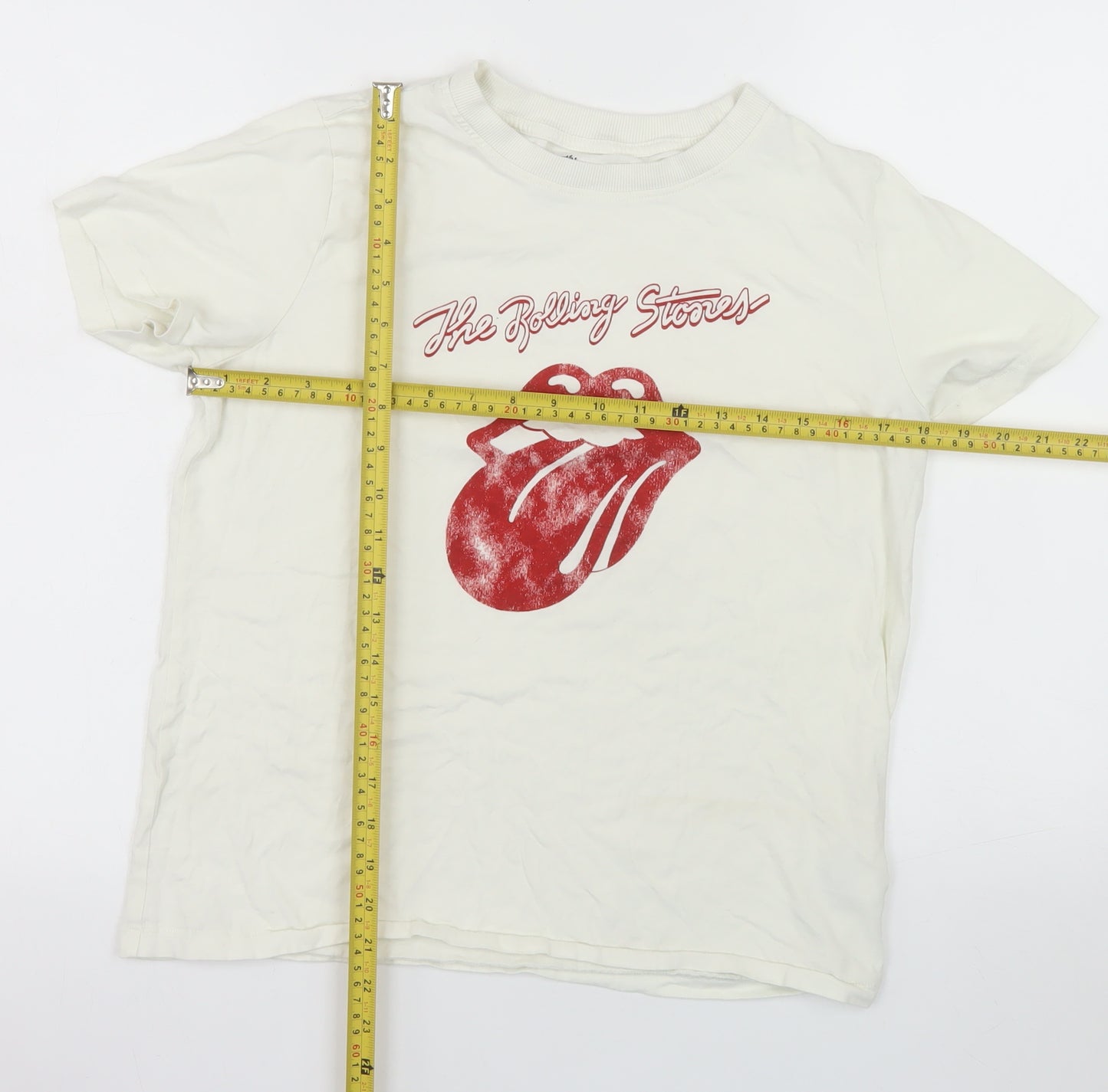 Primark Women’s White Rolling Stones T-Shirt M Music Graphic Top