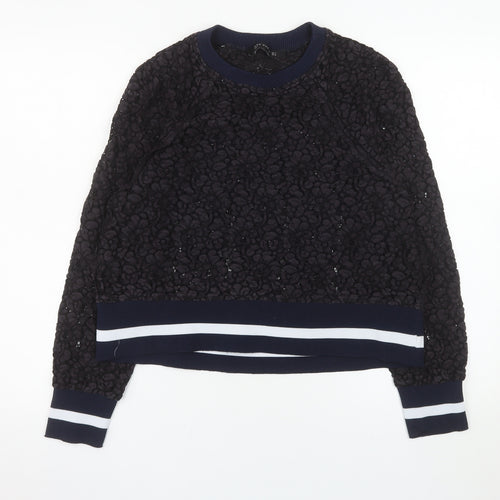 Zara Woman Navy Textured Lace Sweatshirt Women M Regular Fit