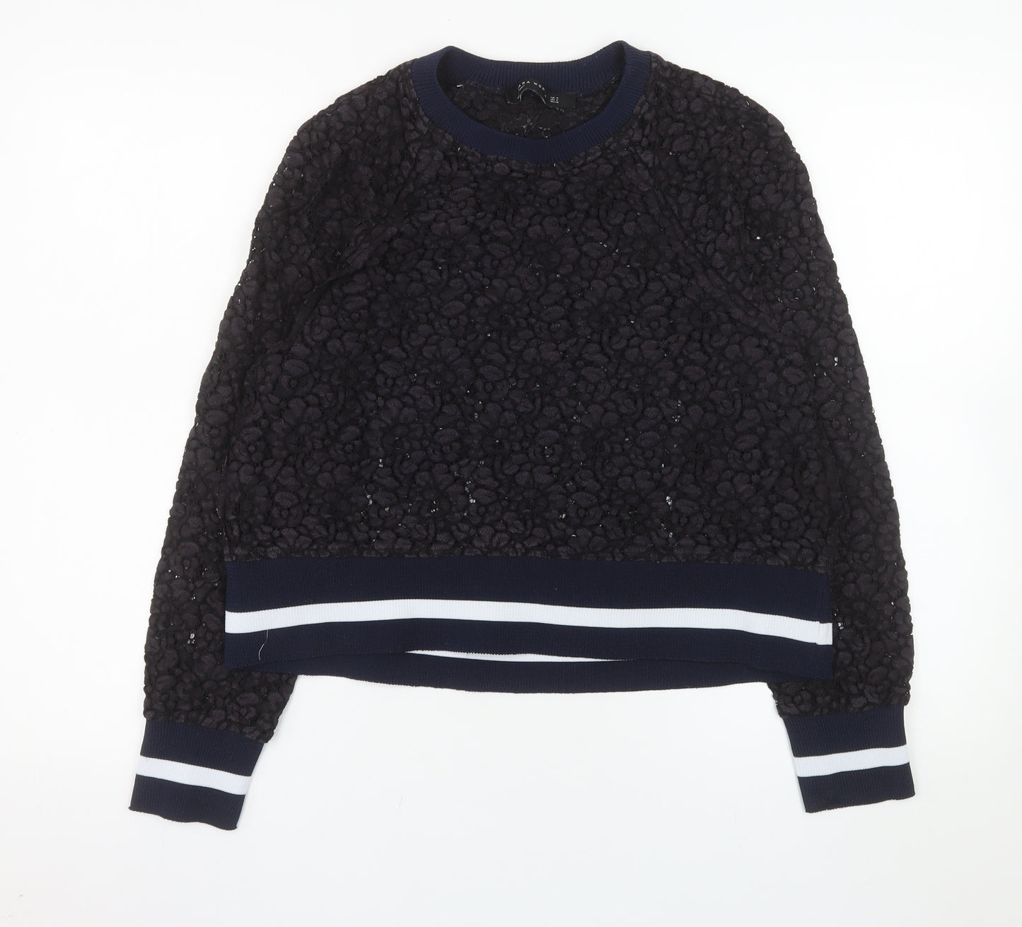 Zara Woman Navy Textured Lace Sweatshirt Women M Regular Fit