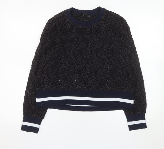 Zara Woman Navy Textured Lace Sweatshirt Women M Regular Fit