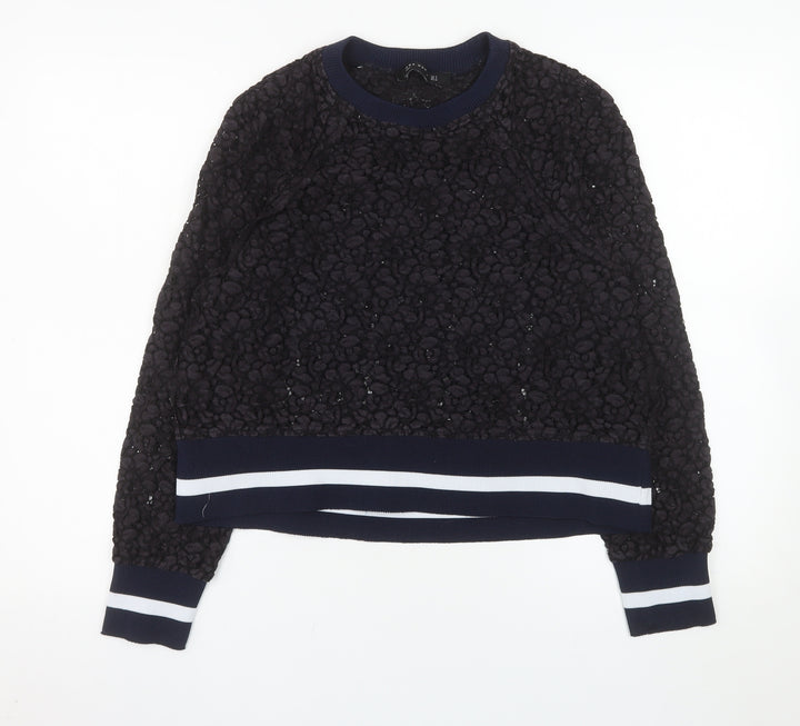 Zara Woman Navy Textured Lace Sweatshirt Women M Regular Fit