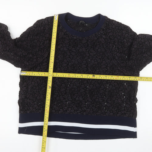 Zara Woman Navy Textured Lace Sweatshirt Women M Regular Fit