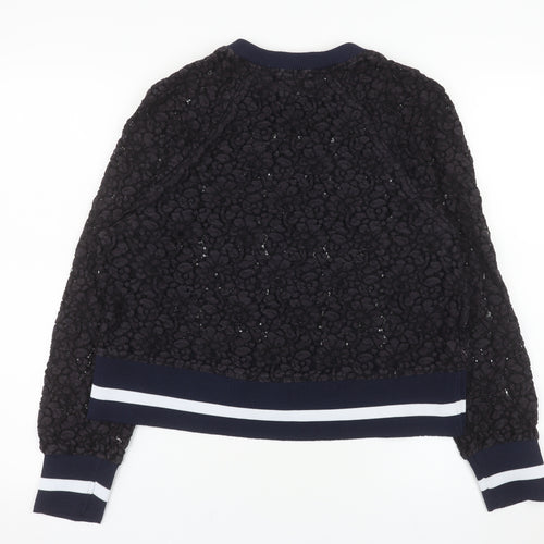 Zara Woman Navy Textured Lace Sweatshirt Women M Regular Fit