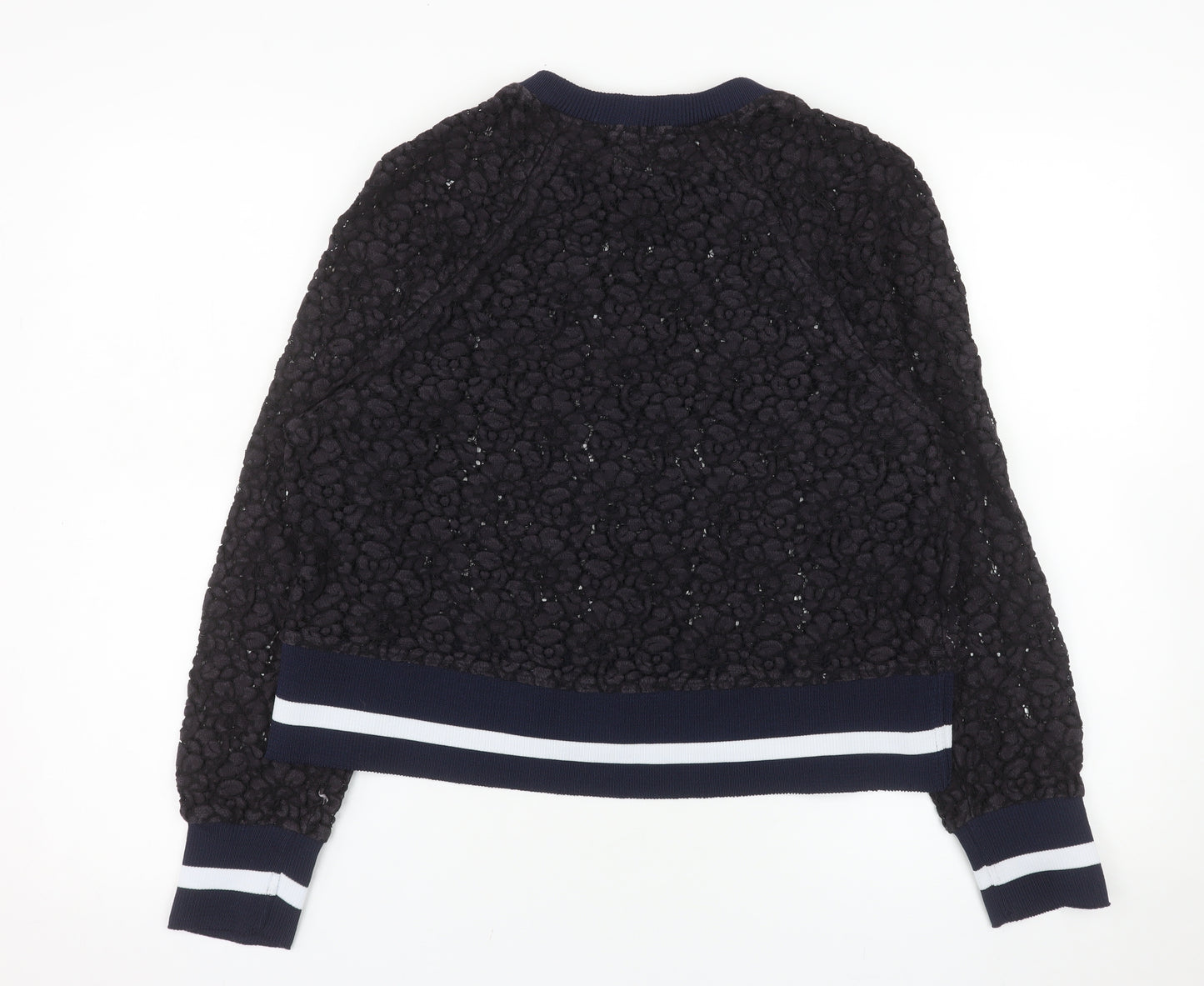 Zara Woman Navy Textured Lace Sweatshirt Women M Regular Fit