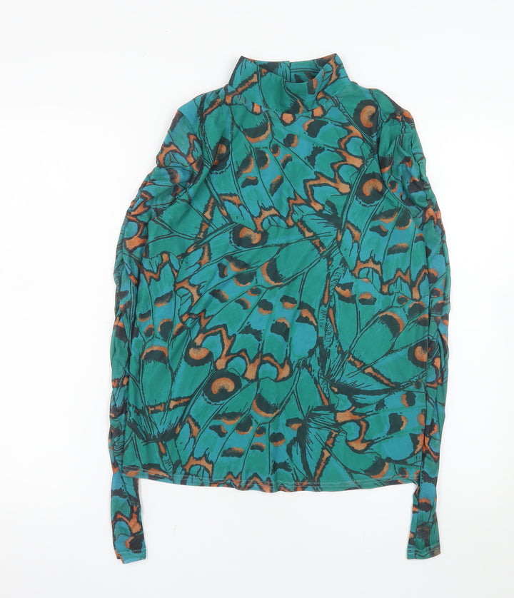 Gallery Women’s Green Butterfly Print Tunic Blouse Size S