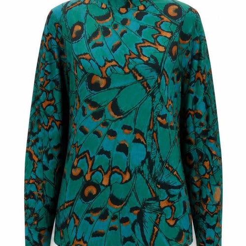 Gallery Women’s Green Butterfly Print Tunic Blouse Size S